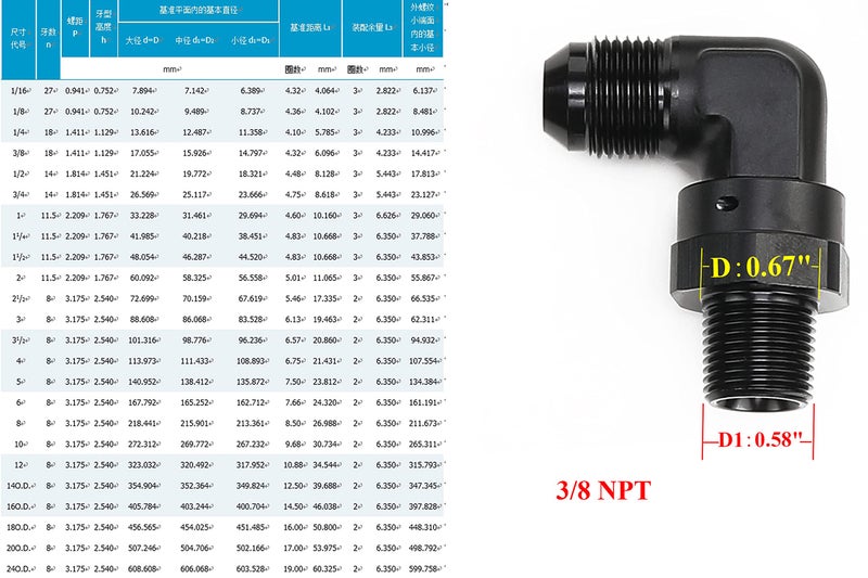 AC PERFORMANCE -6 AN Male Flare to 3/8" NPT 90 Degree Swivel Adapter Fitting, Black Aluminum - Image 5
